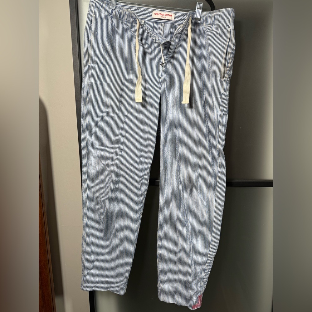 Orlebar Brown Size 32 Alex Tapered Striped Cotton-Blend Seersucker Trousers